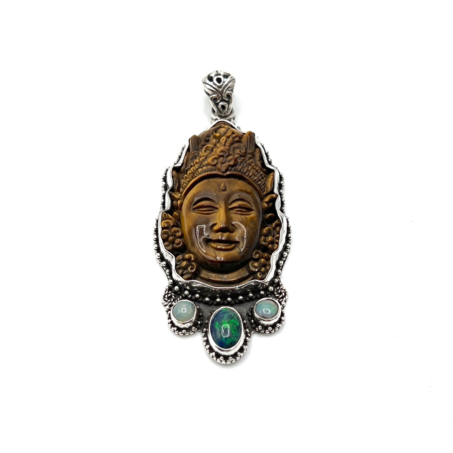 Tigers Eye & Opal Quan Yin Pendants