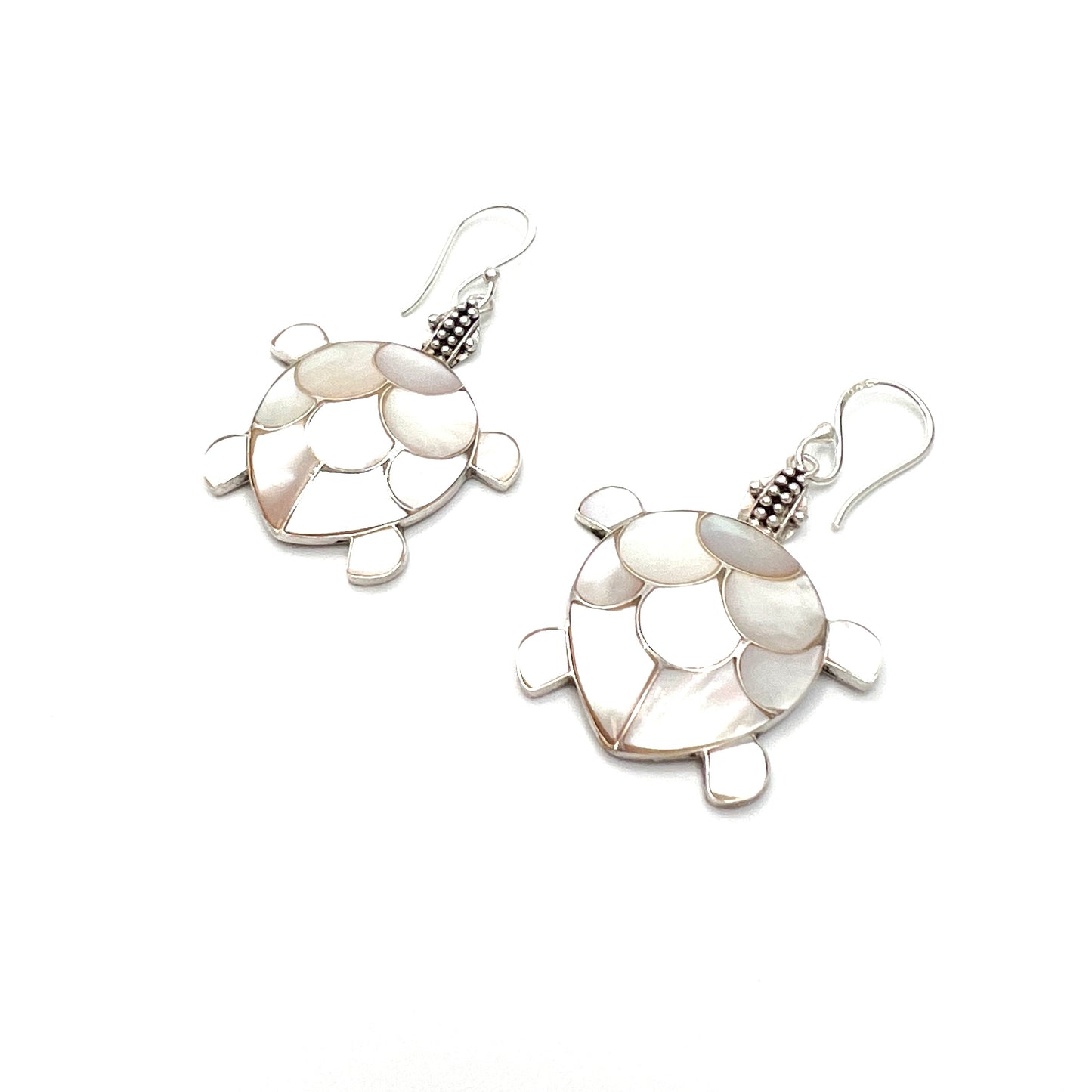 Sterling Silver Mother of Pearl Sea Turtle Earrings