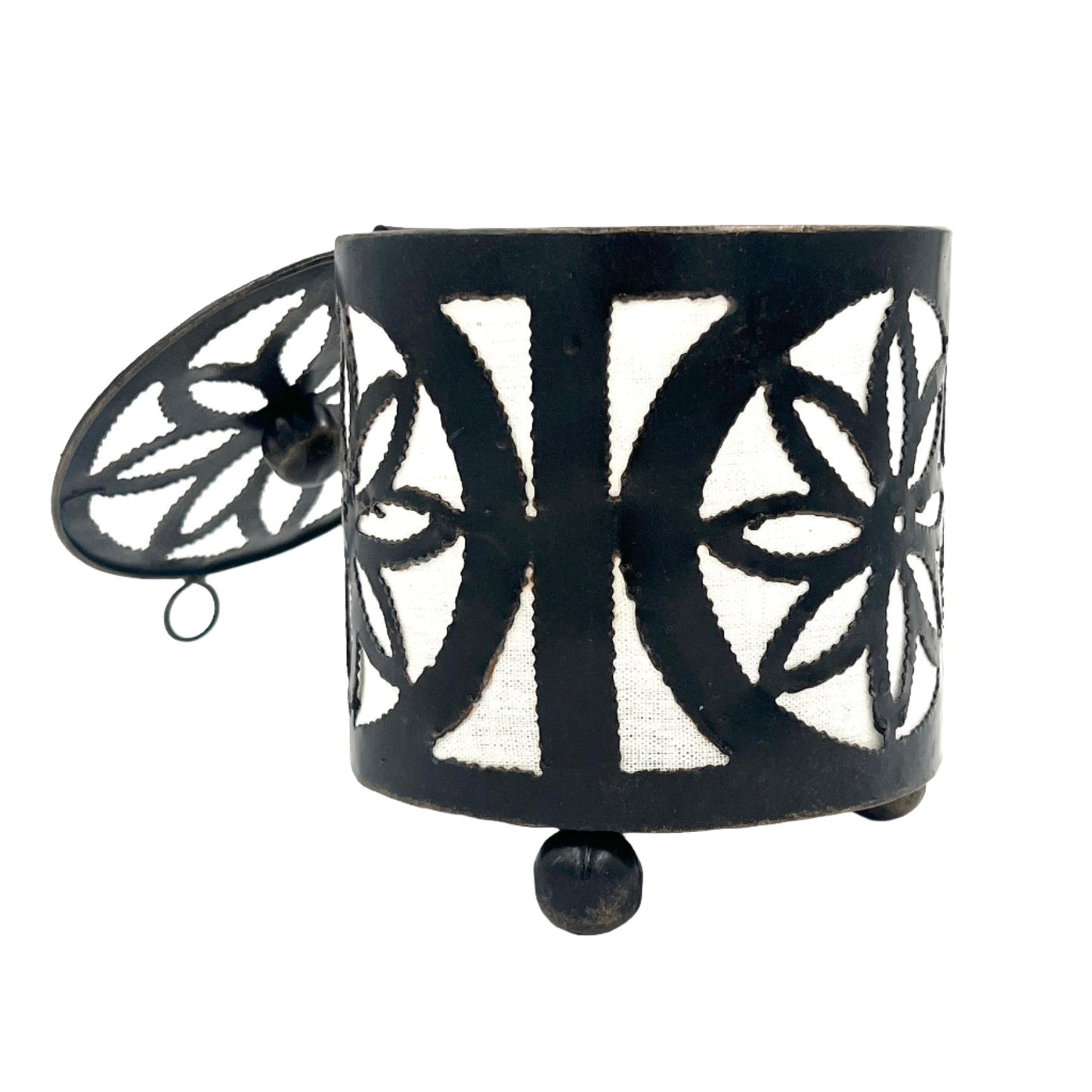 Handcut Flower Iron Candle Holders w/ Lid