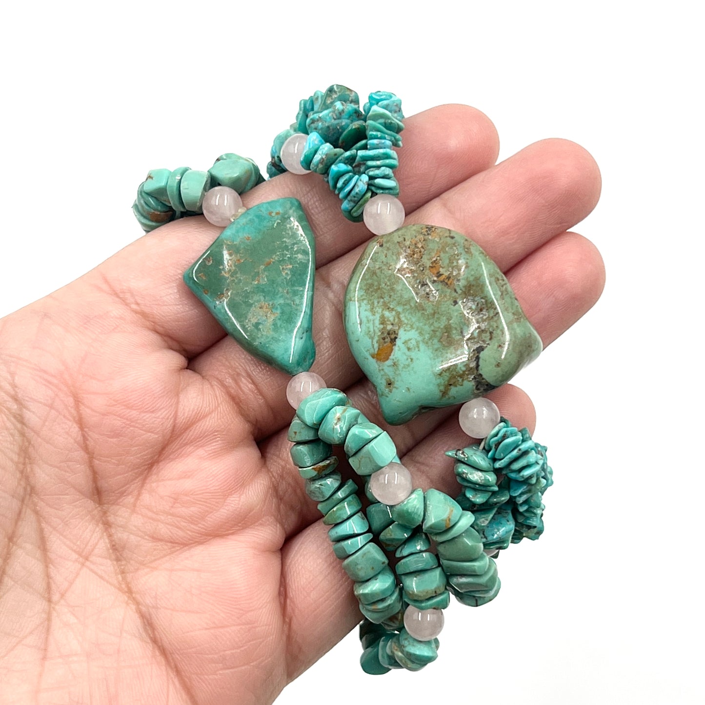 Turquoise Three strand Bracelets with Rose Quartz