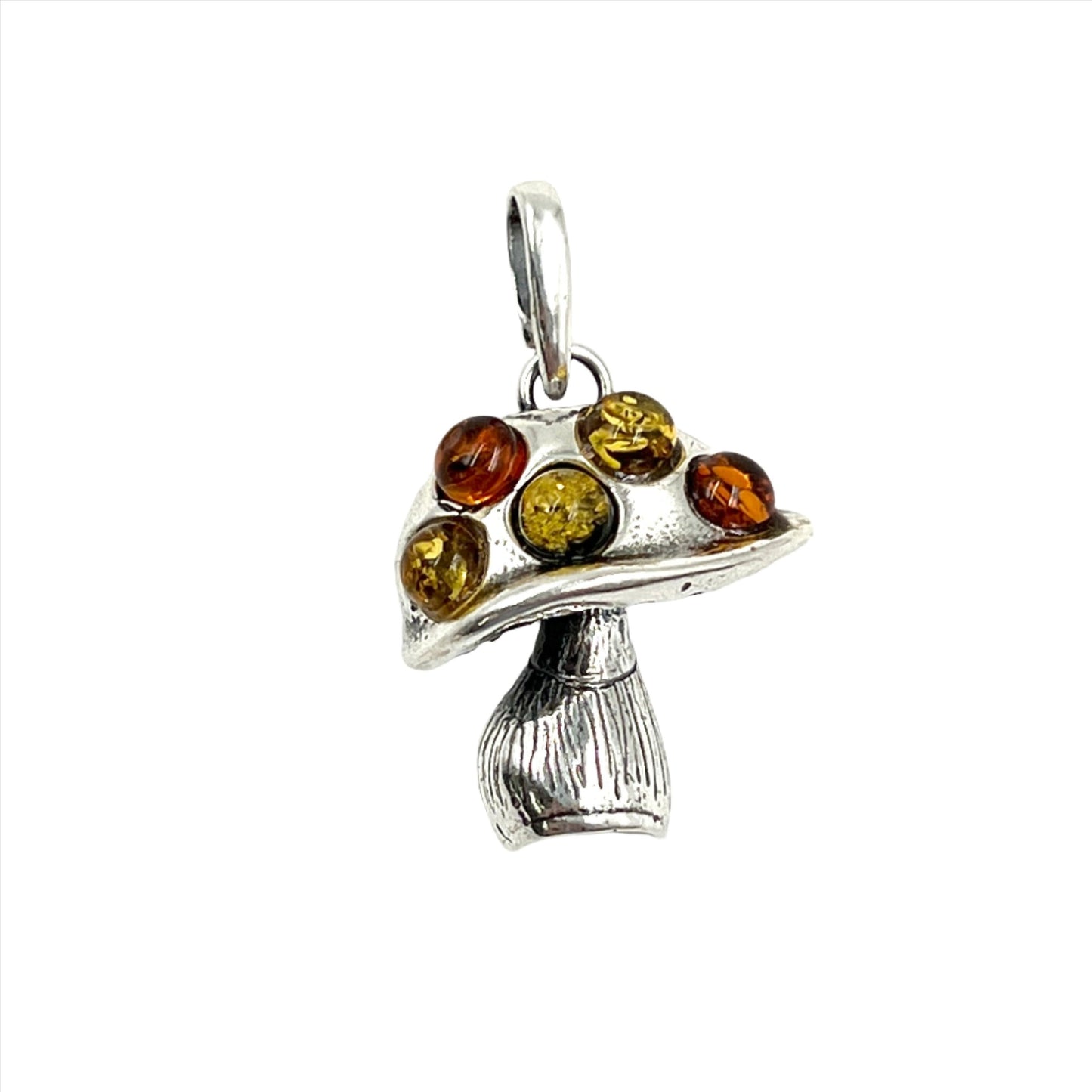 Sterling Silver Amber Mushroom Pendant