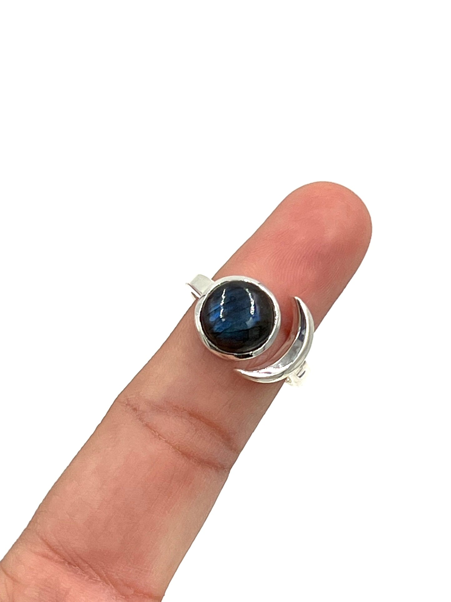 Crescent Moon Labradorite Ring