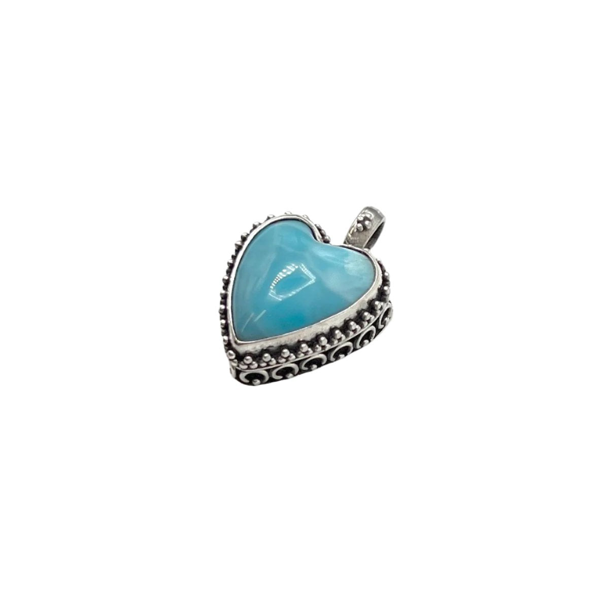Sterling Silver Beaded Larimar Heart Pendants