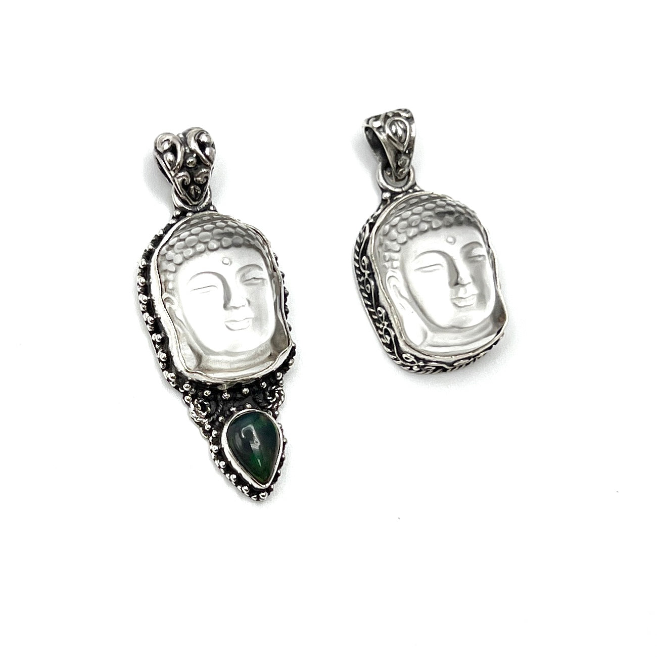 Clear Quartz & Opal Buddha Head Pendants