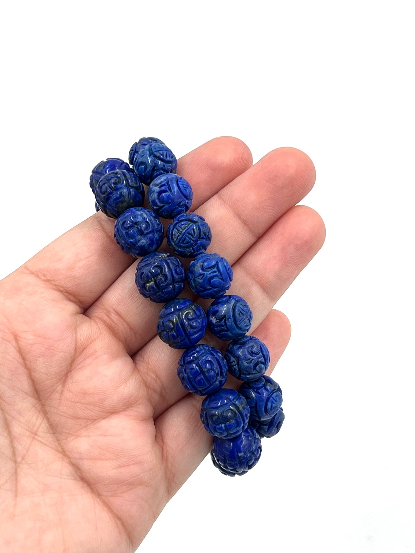 Carved Lapis Lazuli Beaded Bracelet
