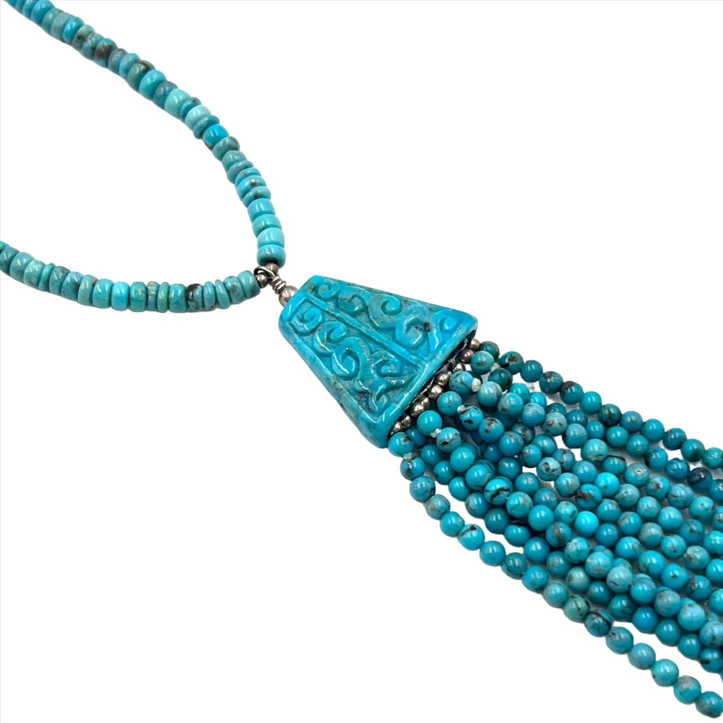 Kingman Beaded Turquoise Tassel Necklace