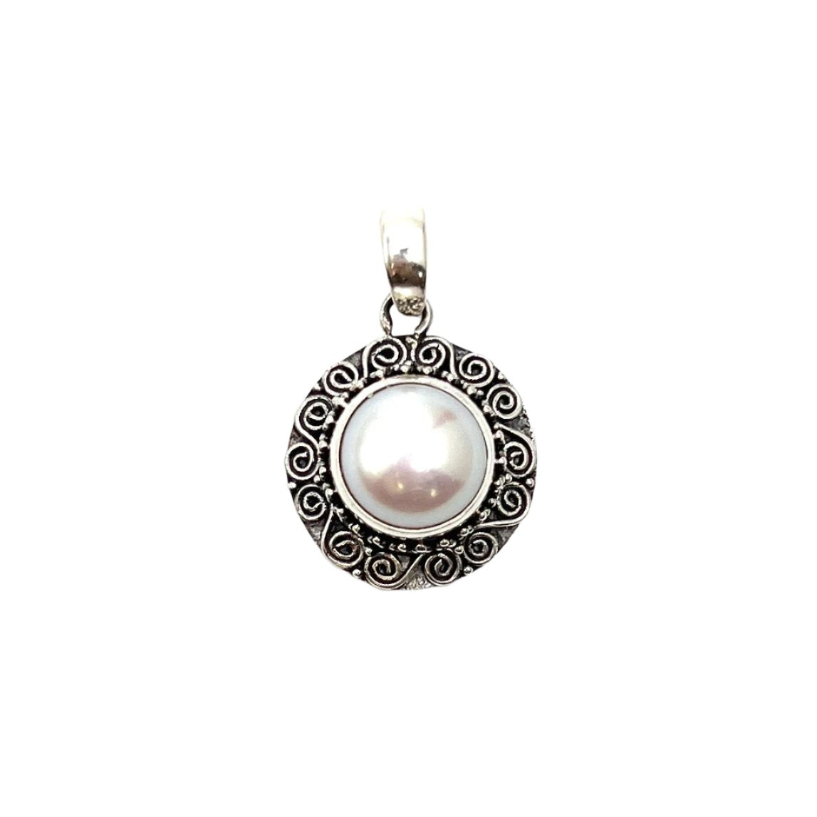 Sterling Silver Round Filigree Pearl Pendants