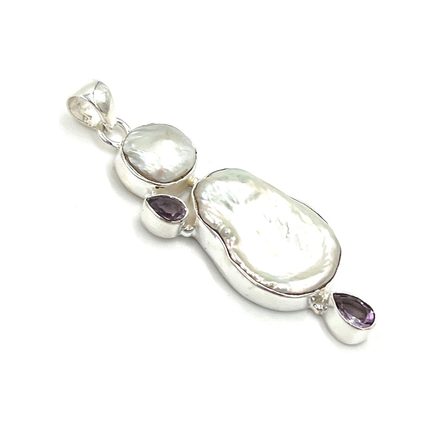 Sterling Silver Pearl & Amethyst Pendants