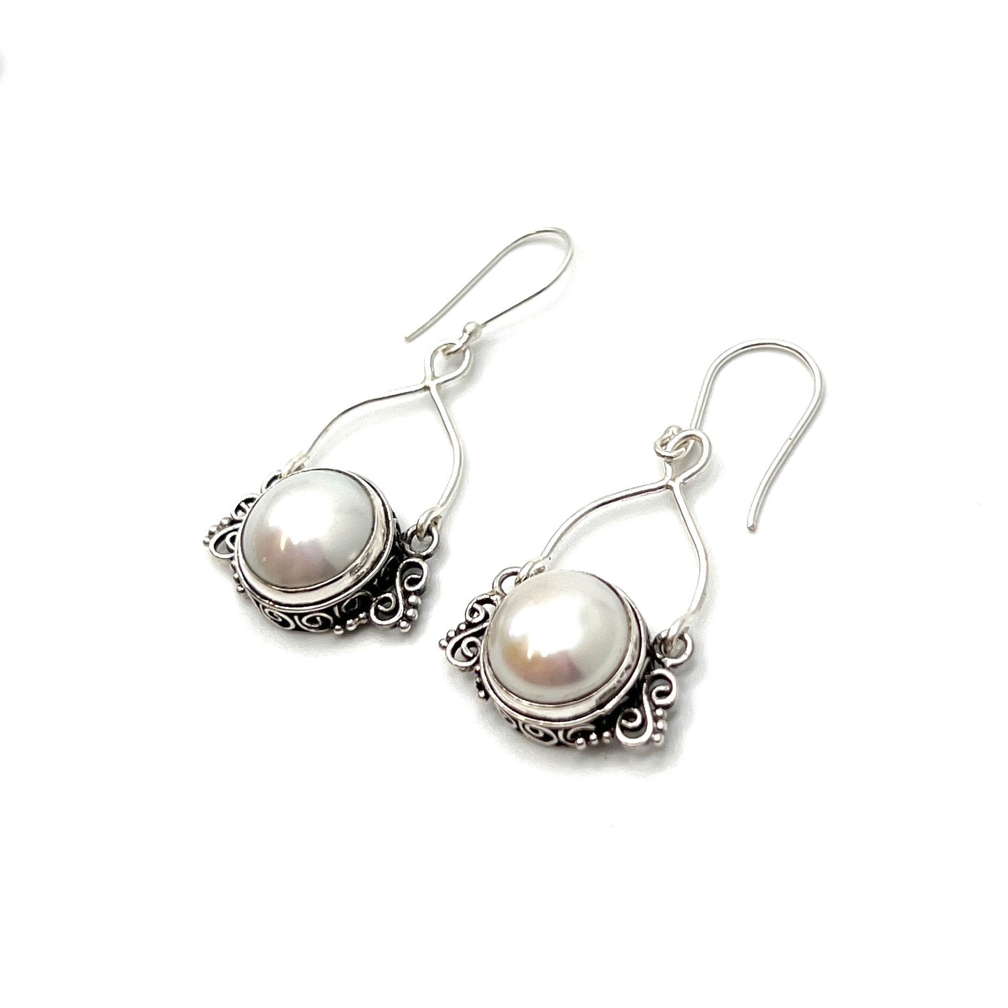 Sterling Silver Round Pearl Earrings