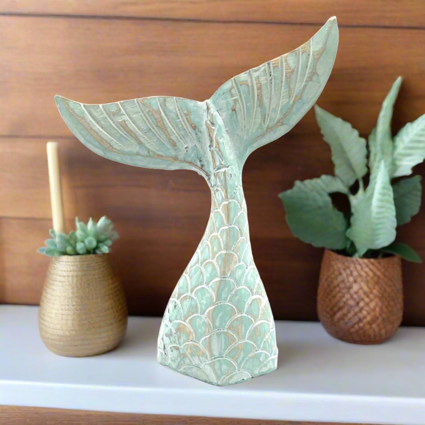 wood carved mermaid tail