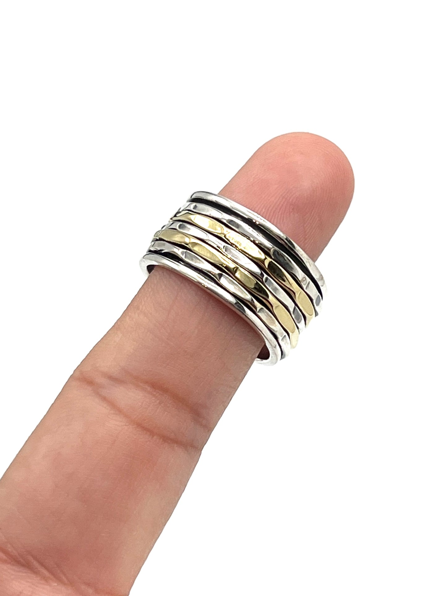 Sterling Silver Multi Metal Hammered Spinner Ring