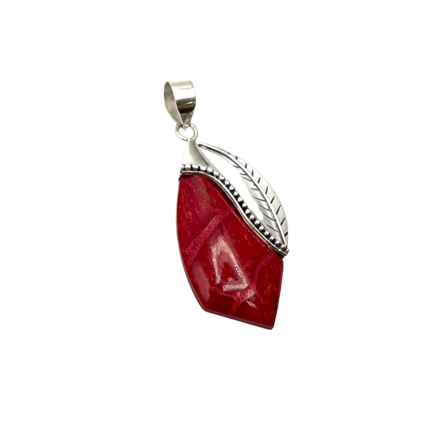 Sterling Silver Red Coral Leaf Pendant