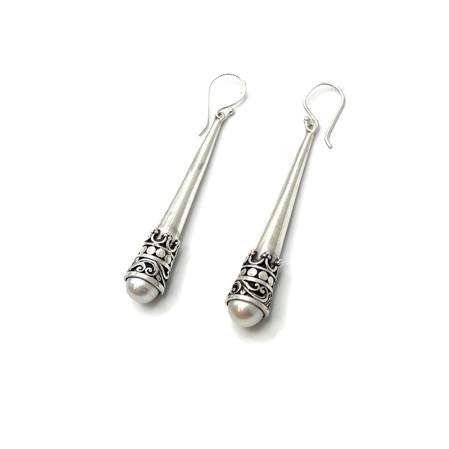 Sterling Silver Crown Drop Pearl Earrings