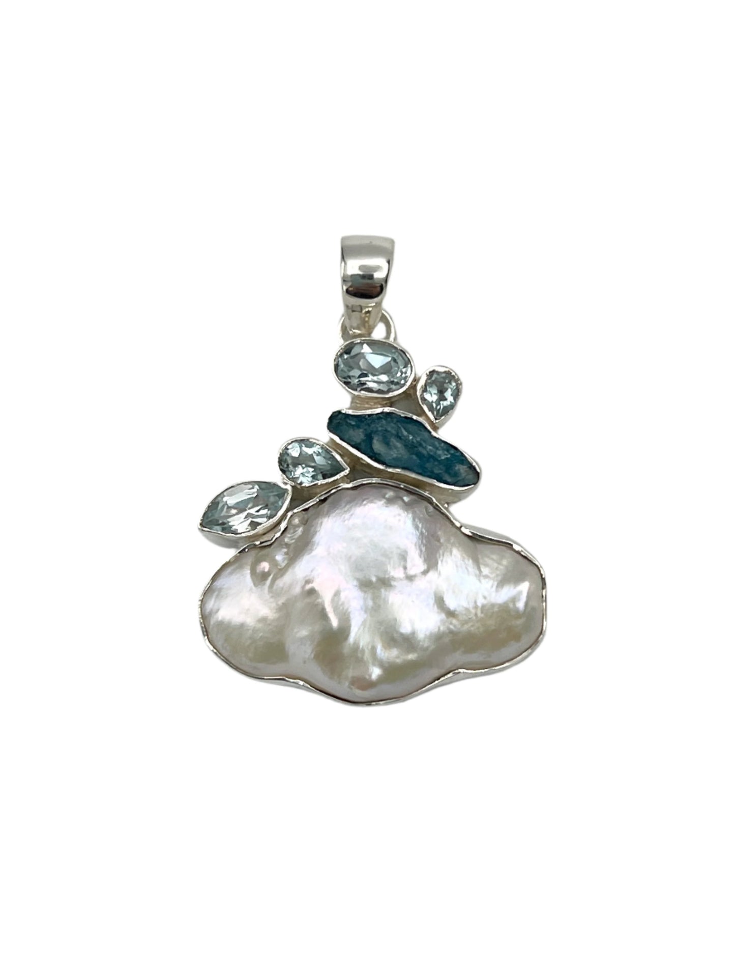 Silver Pearl & Blue Topaz Pendants