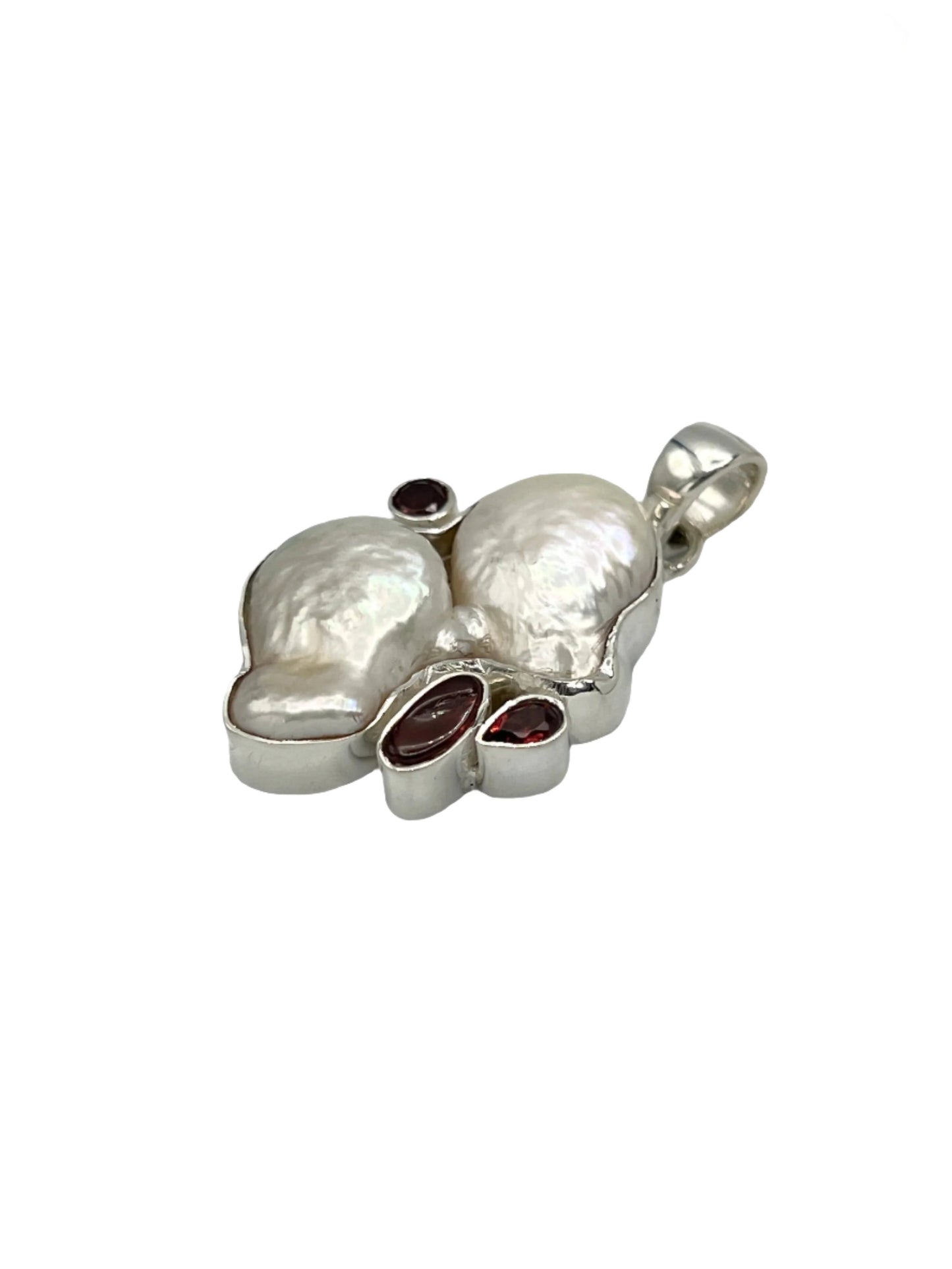Sterling Silver Pearl & Garnet Pendants