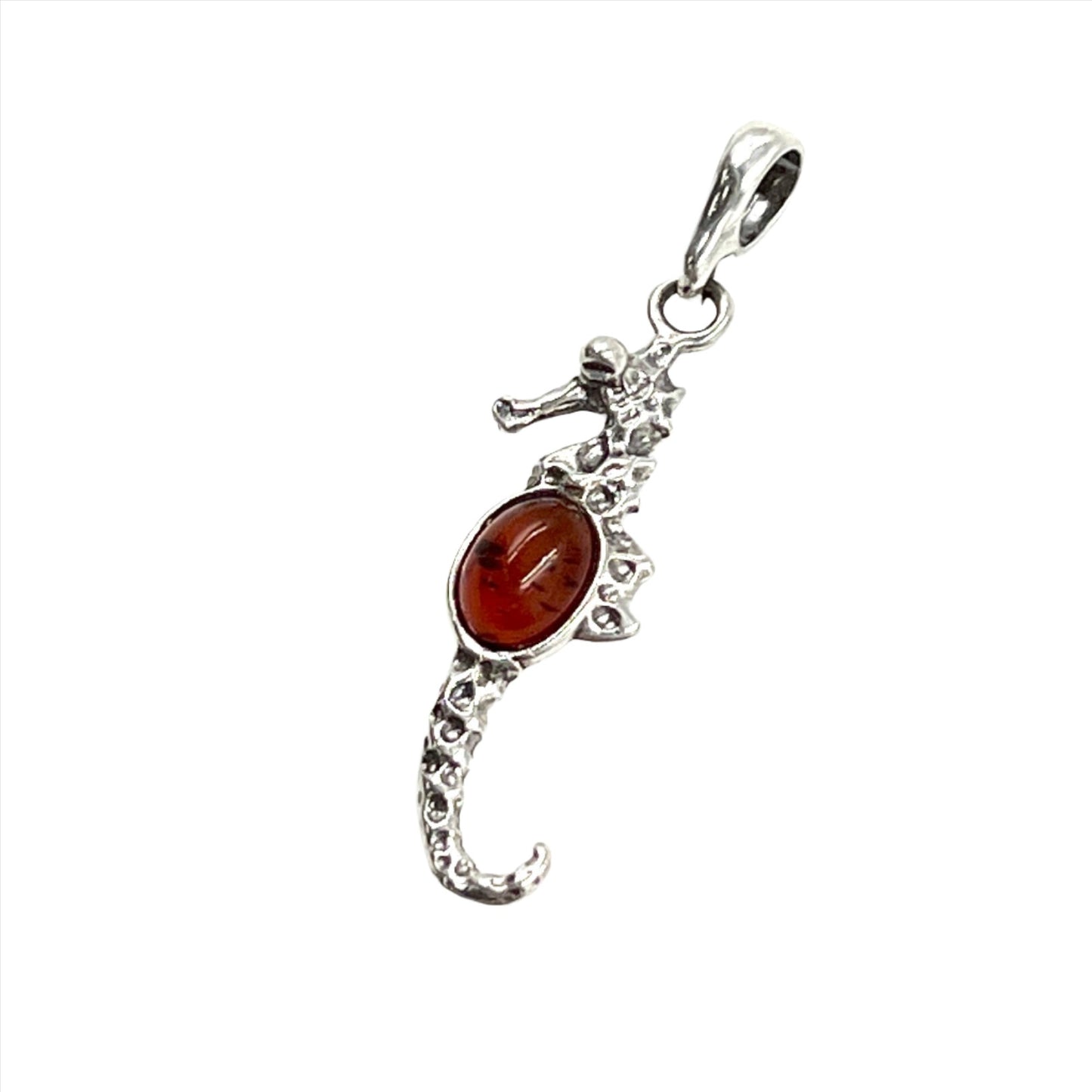 Sterling Silver Amber Seahorse Pendant