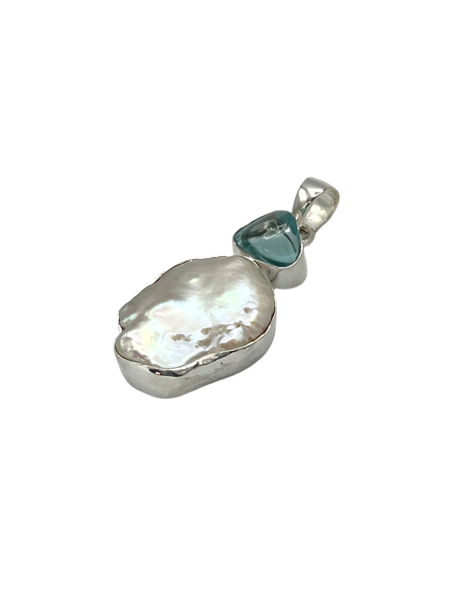 Silver Pearl & Blue Topaz Pendants