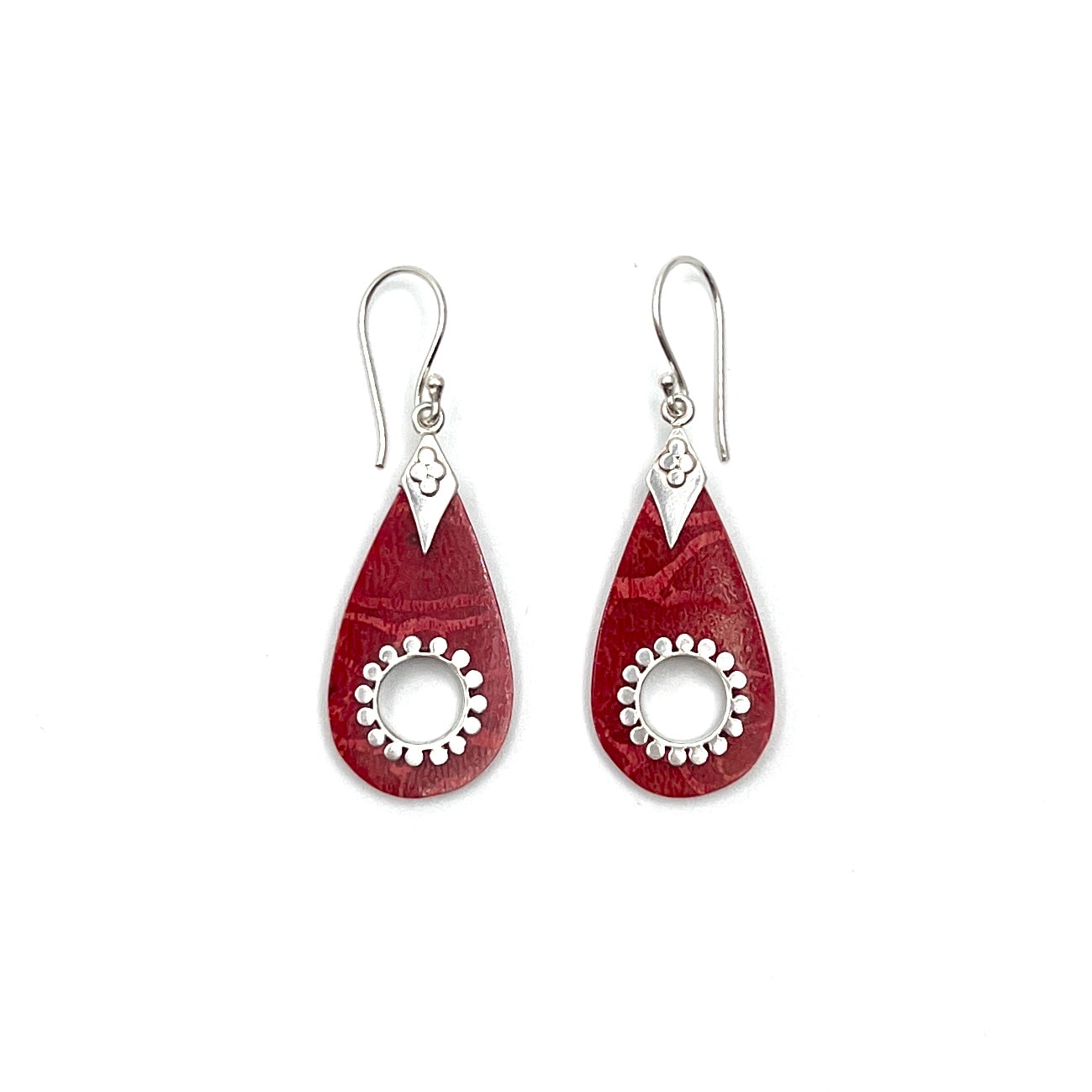 Sterling Silver Red Coral Teardrop Earrings