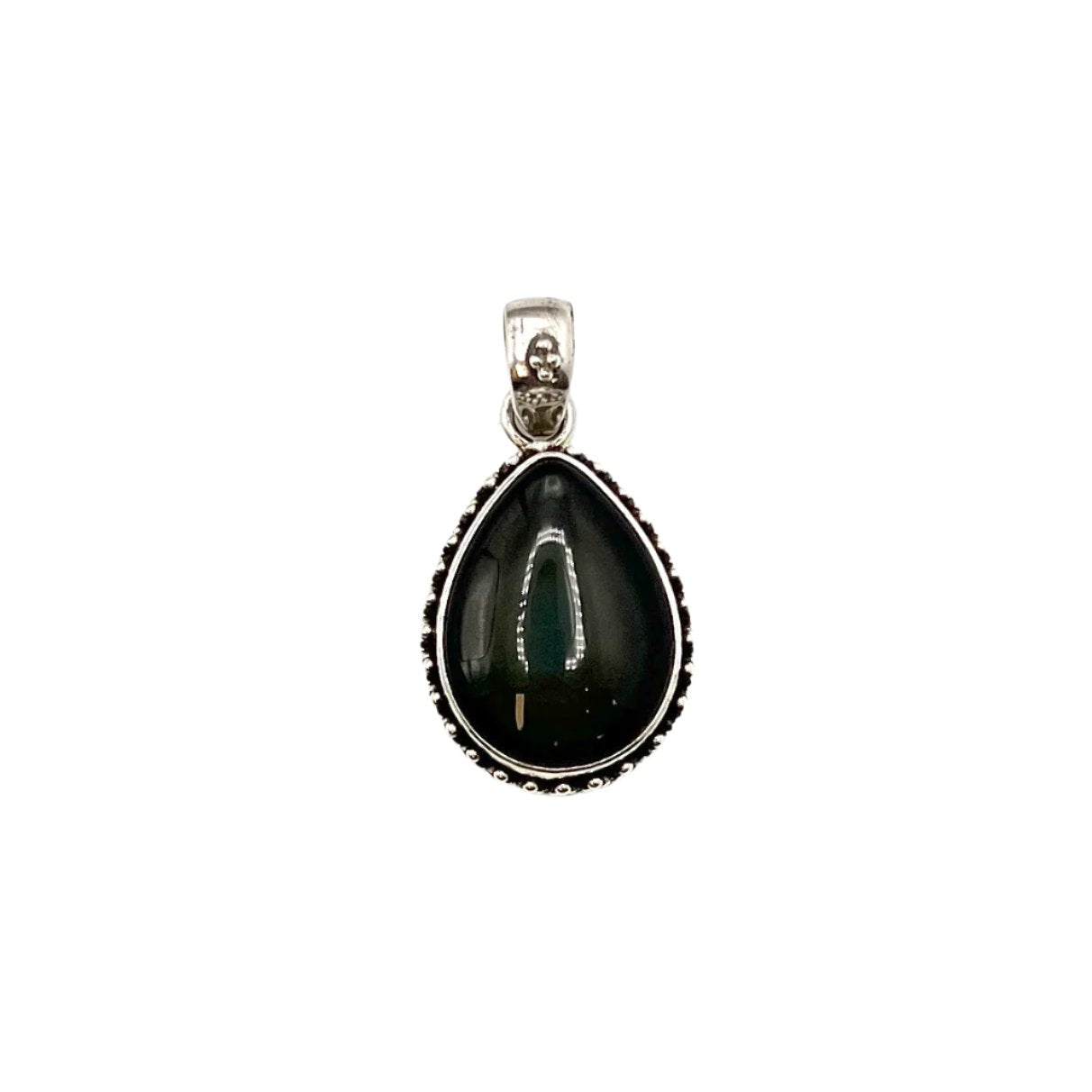 Sterling Silver Beaded Rainbow Obsidian Pendants