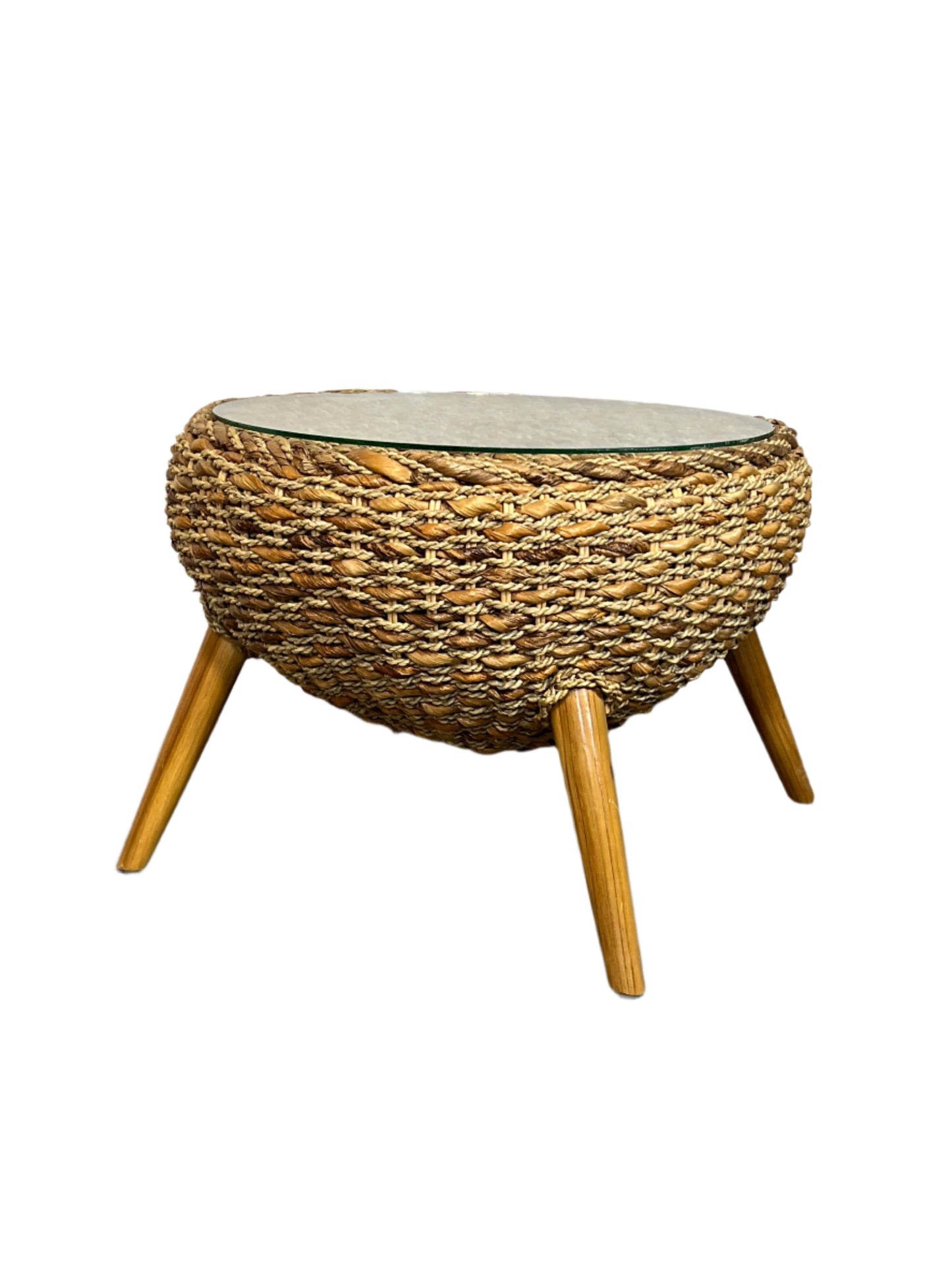 Seagrass & Banana Leaf Weaved Glass Table