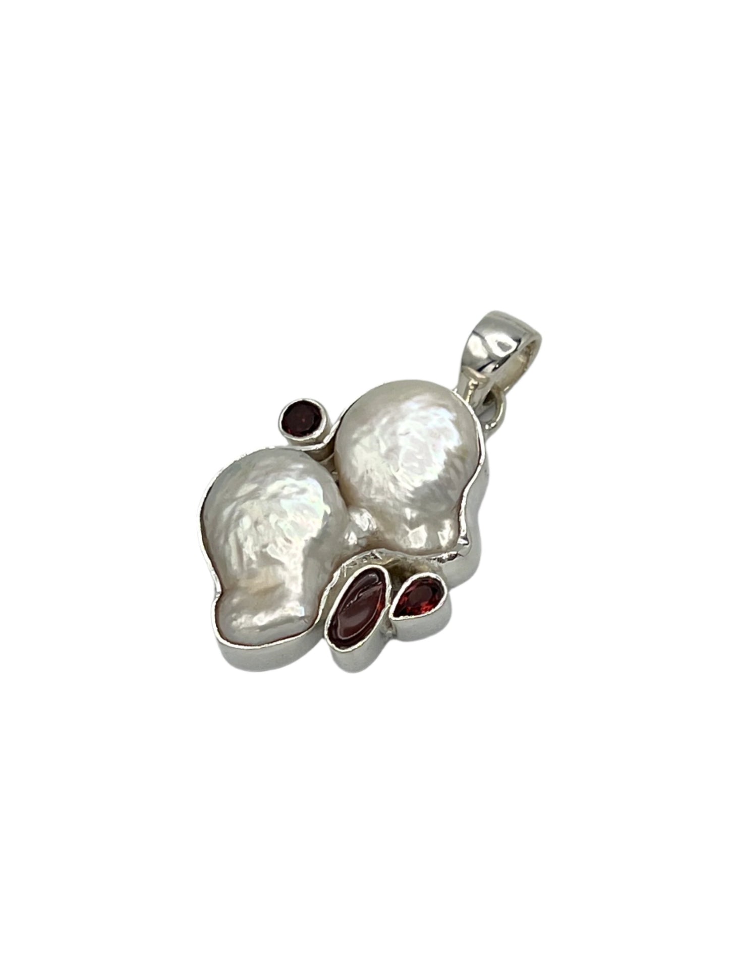 Sterling Silver Pearl & Garnet Pendants