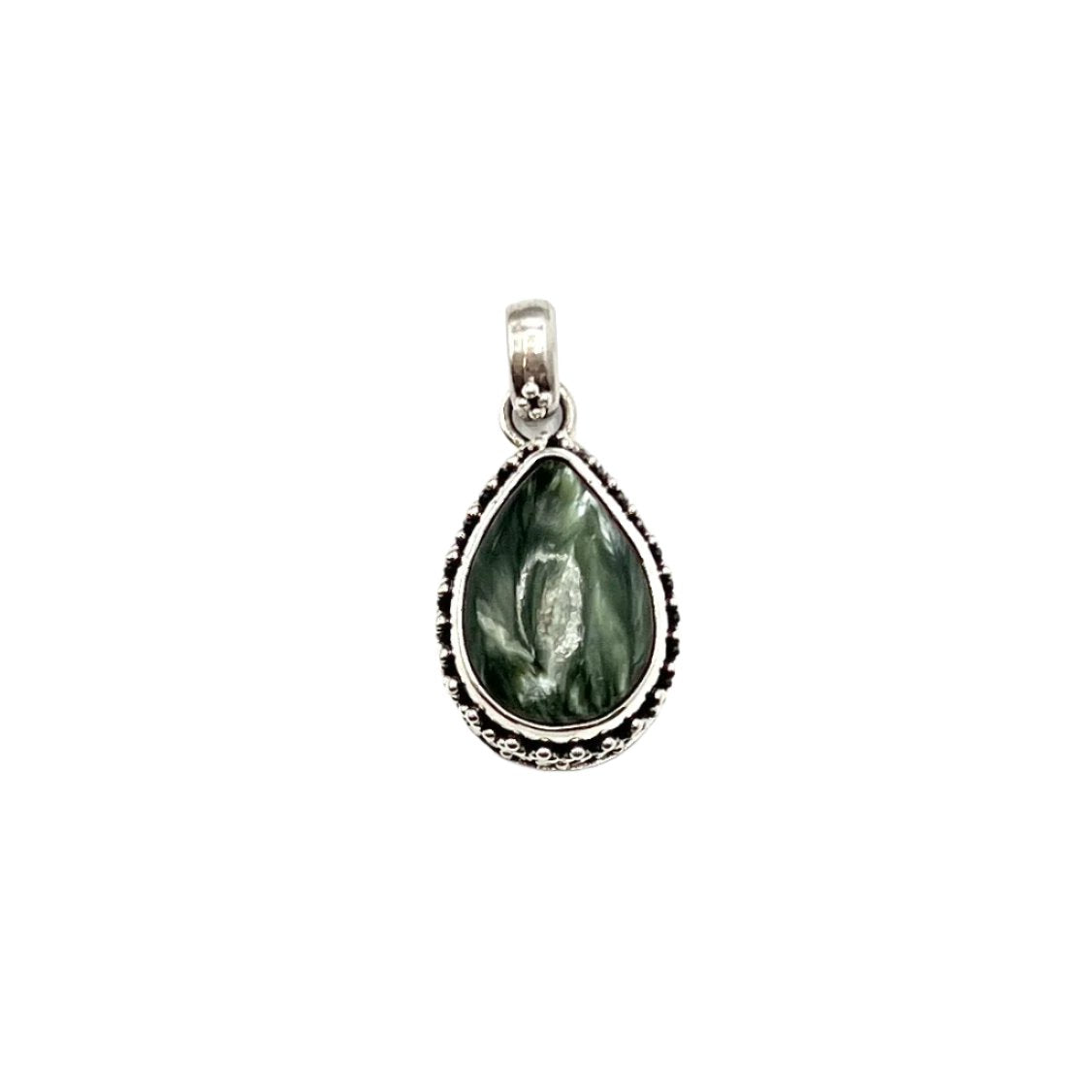 Sterling Silver Beaded Seraphinite Teardrop Pendants