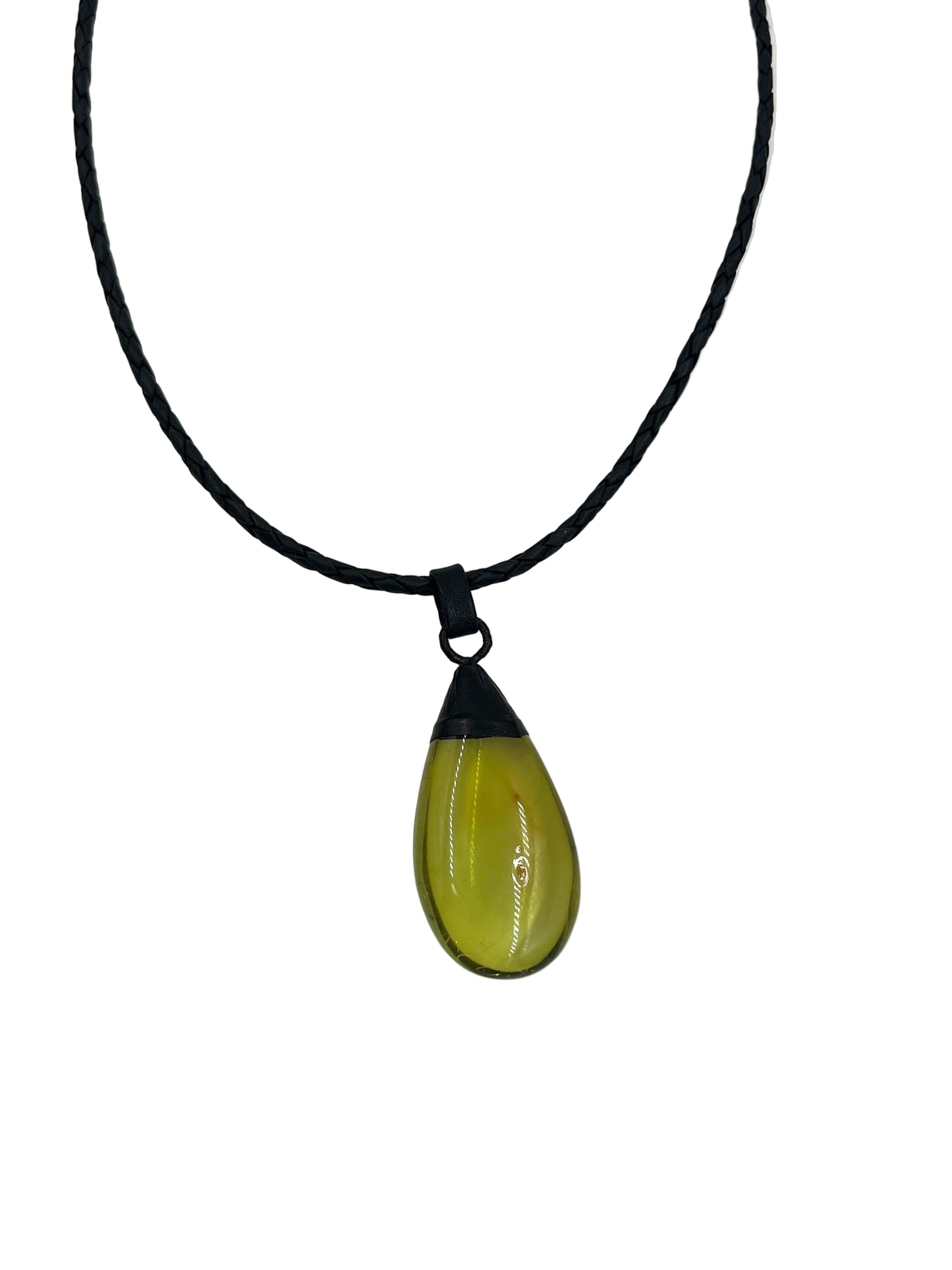 Green Amber Drop Necklace