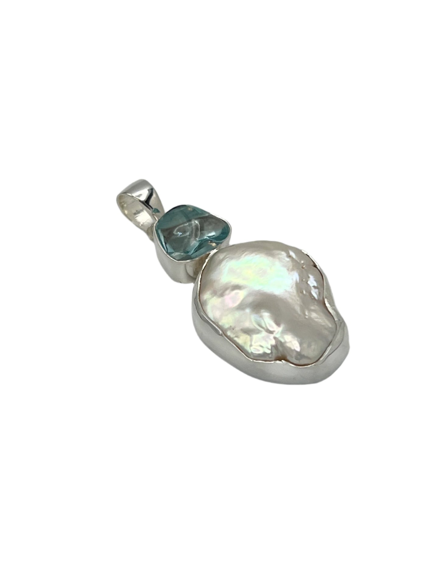 Silver Pearl & Blue Topaz Pendants