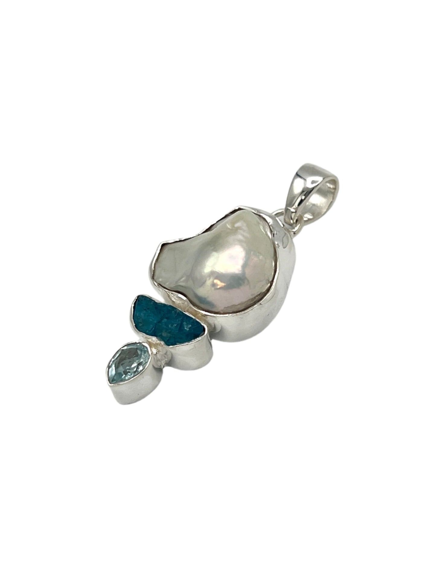 Silver Pearl & Blue Topaz Pendants
