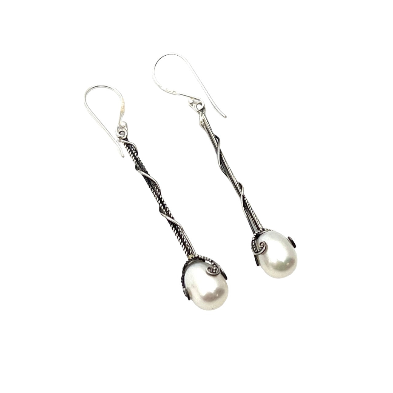 Sterling Silver Dangle Pearl Earrings