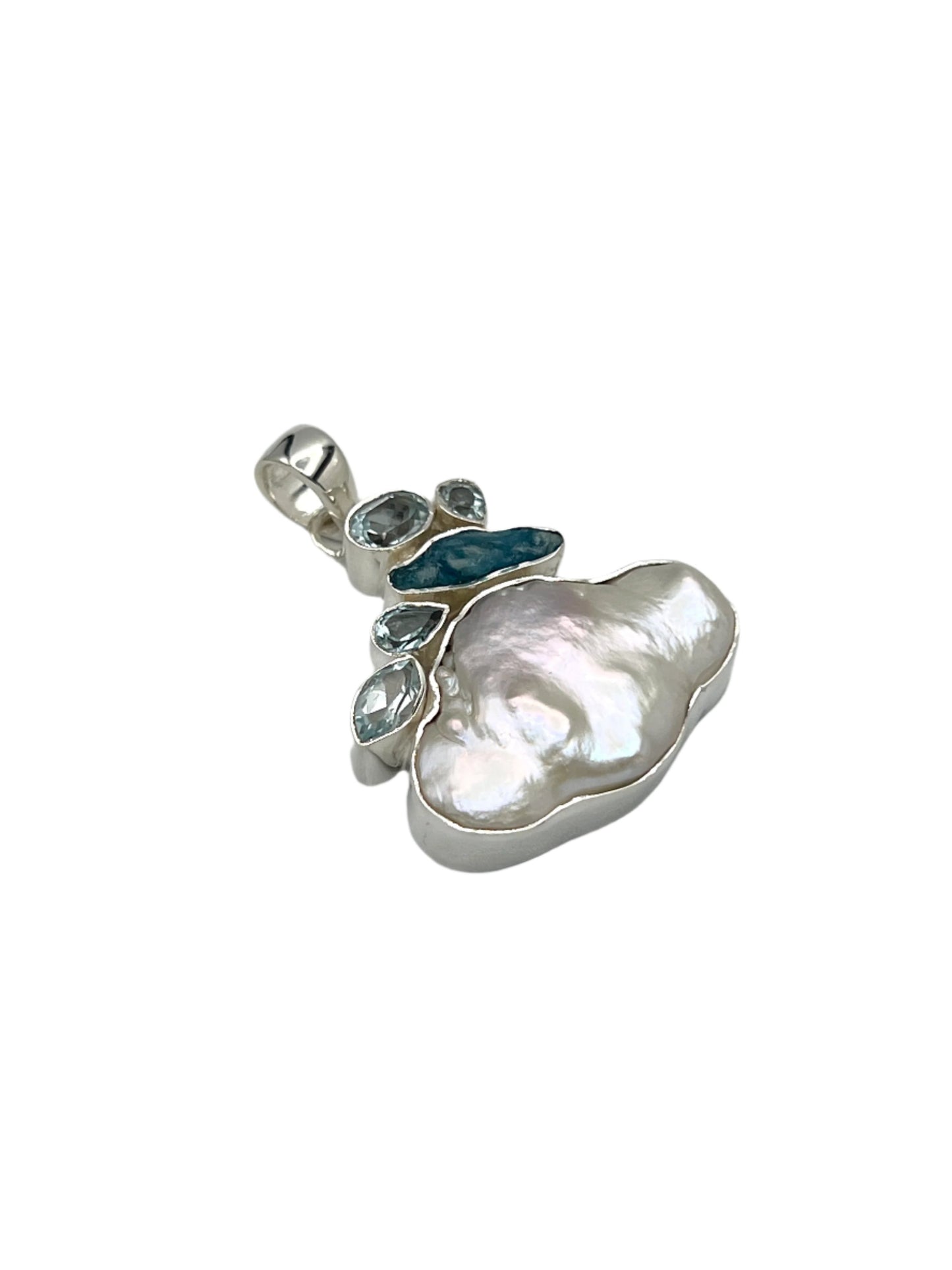 Silver Pearl & Blue Topaz Pendants
