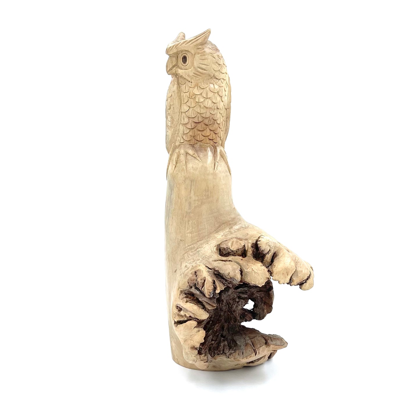 Parasite Perched Wood Owl Carving