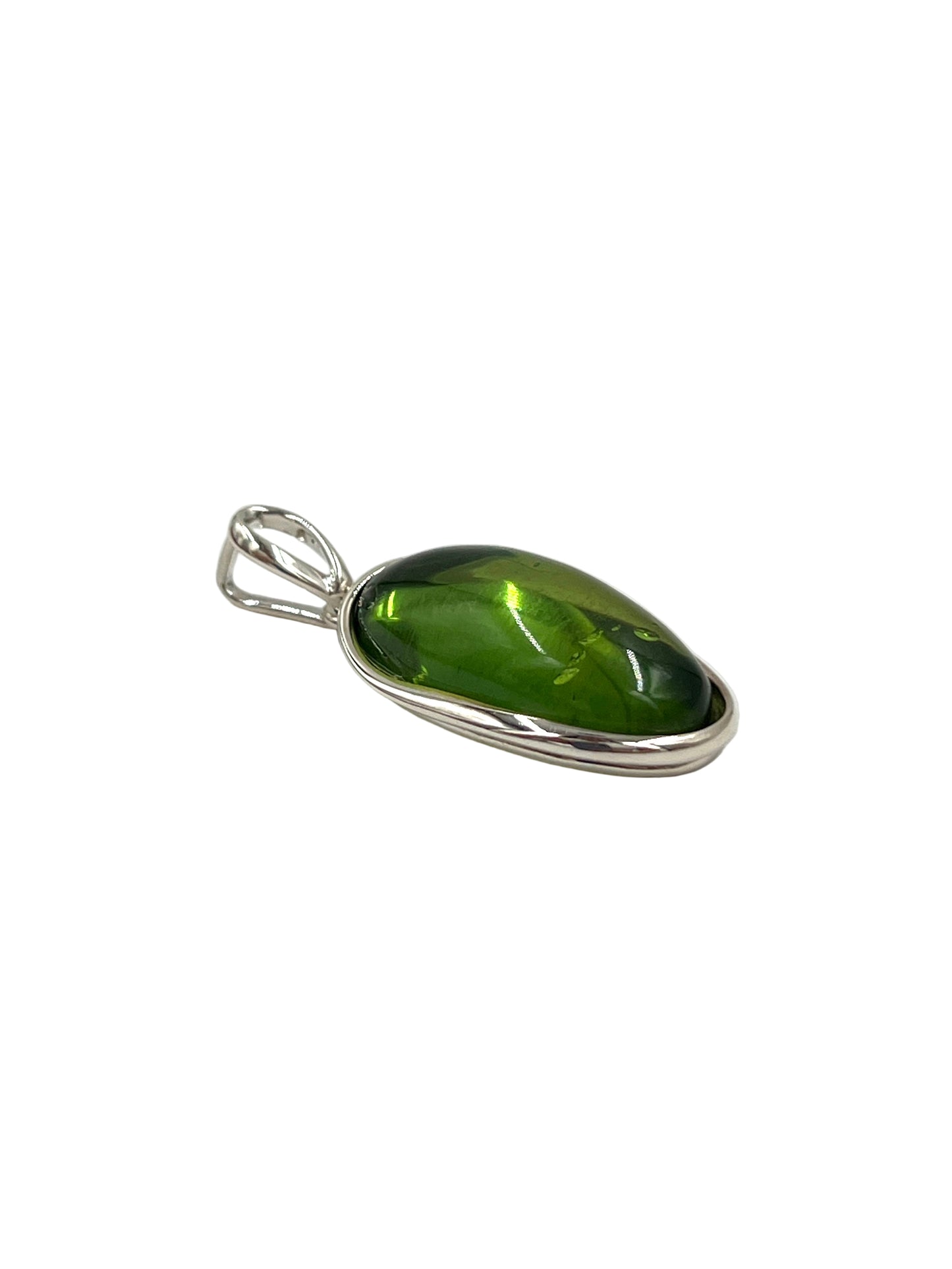Silver Green Amber Pendants