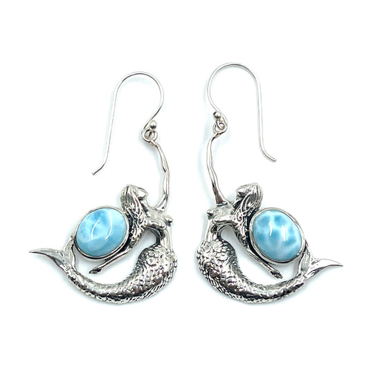 Sterling Silver Larimar Mermaid Earrings