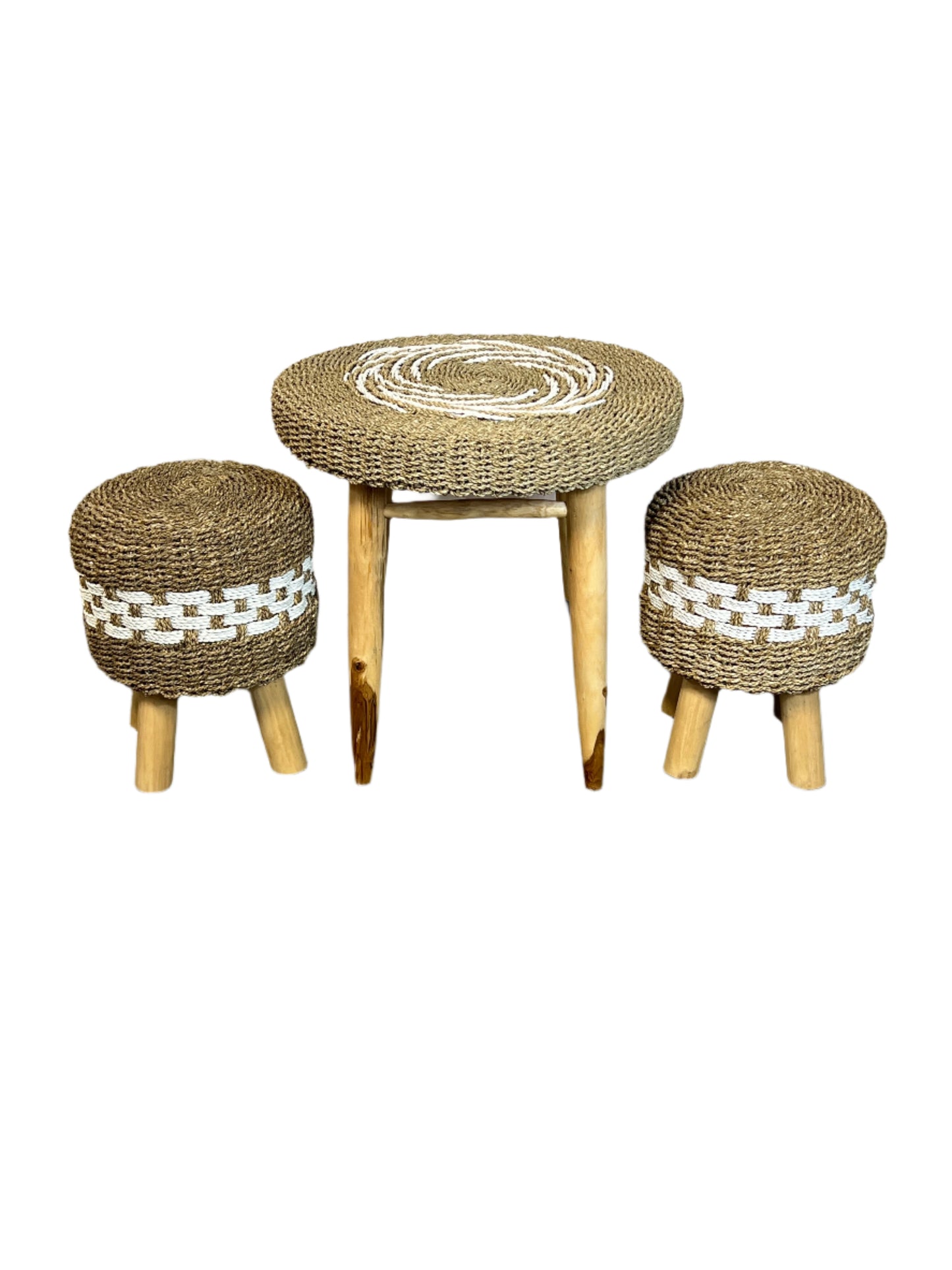 Teakwood & Rattan Table & Stool Sets