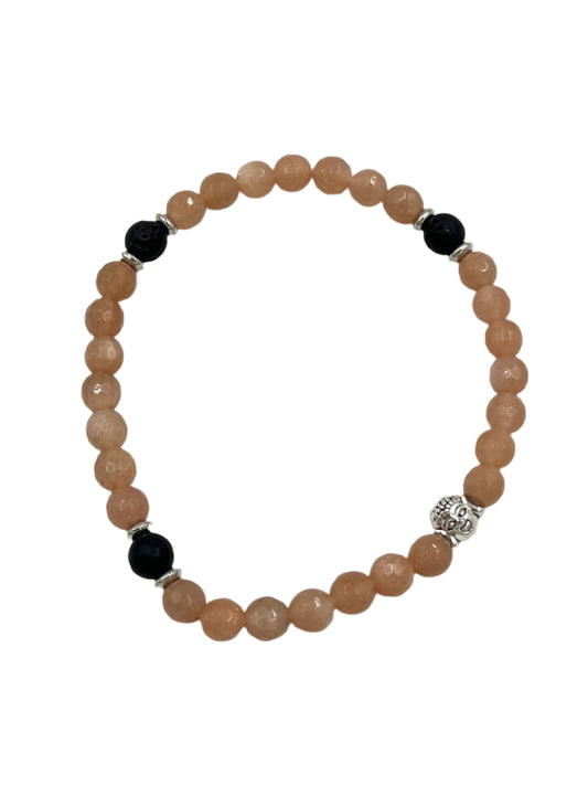 Peach Moonstone & Fire Agate Stretchy Bracelets