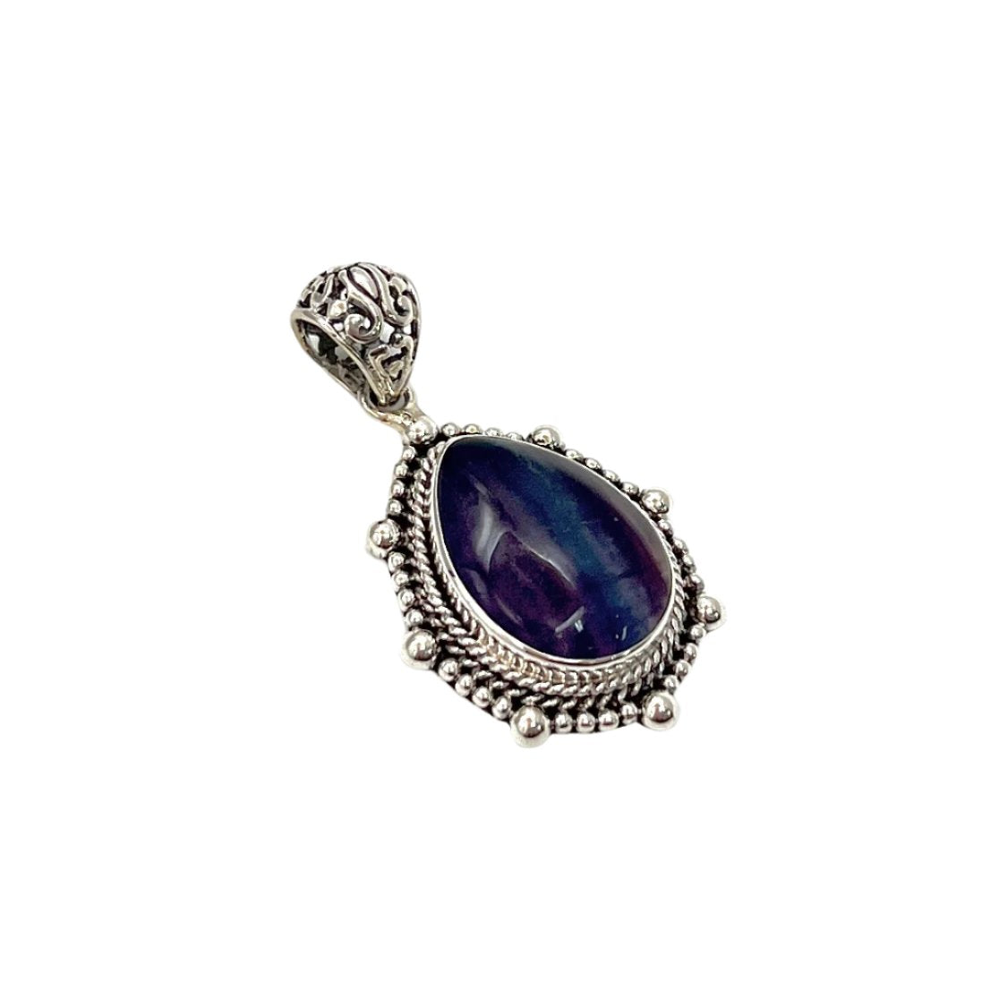 Sterling Silver Beaded Fluorite Teardrop Pendants