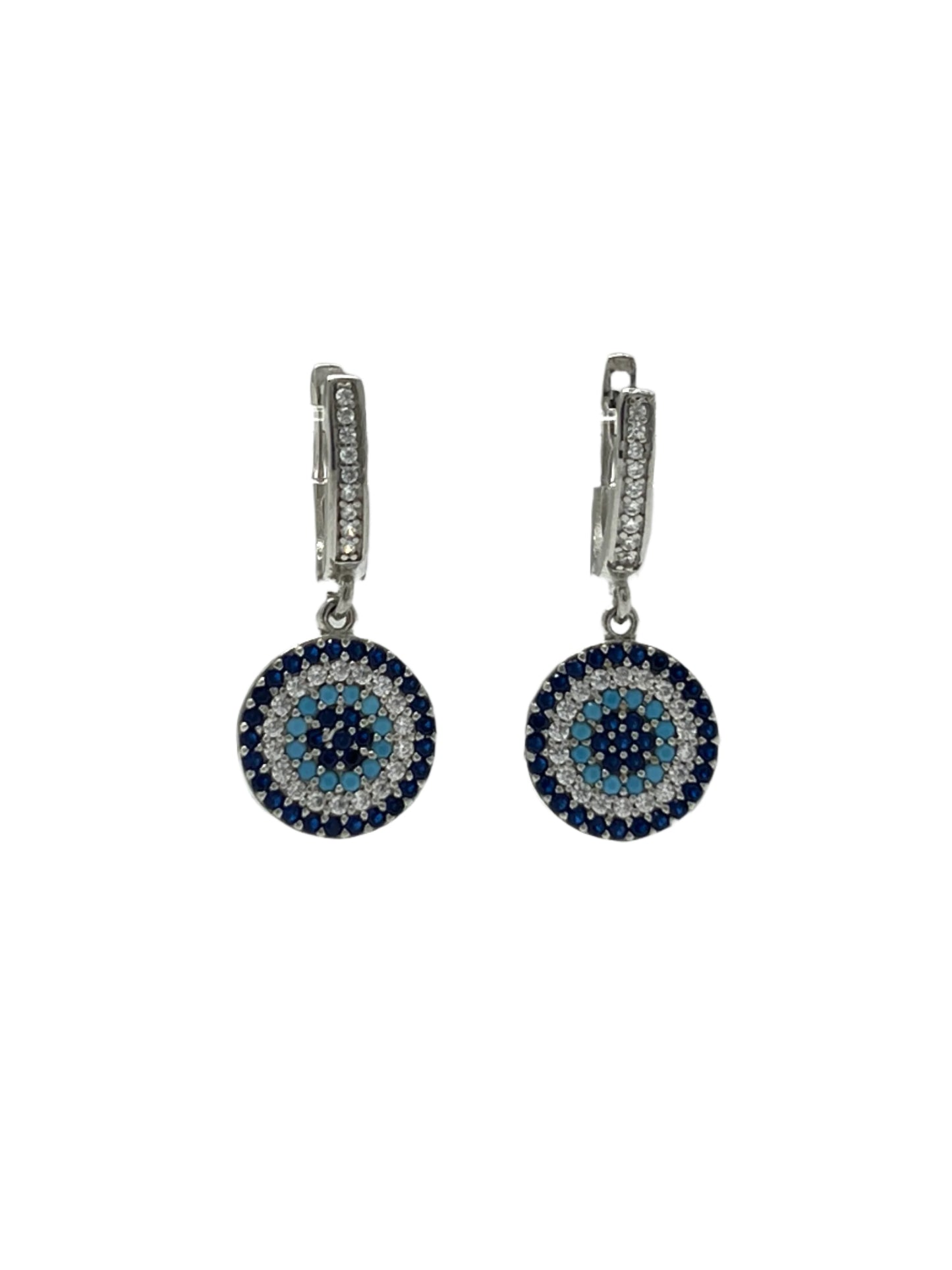 Silver Evil Eye Flat Dangle Earrings