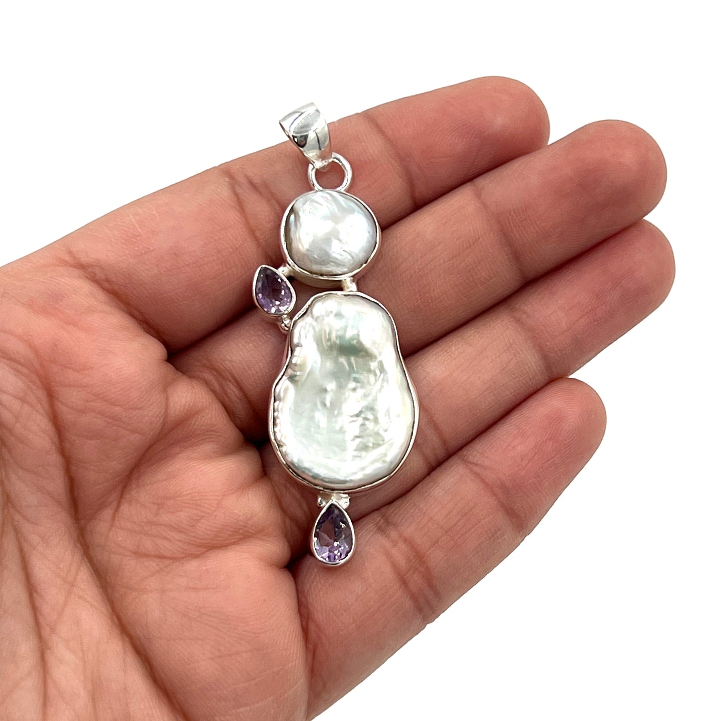 Sterling Silver Pearl & Amethyst Pendants