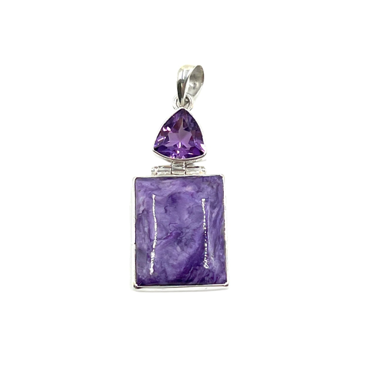 Sterling Silver Amethyst & Charoite Square Pendants