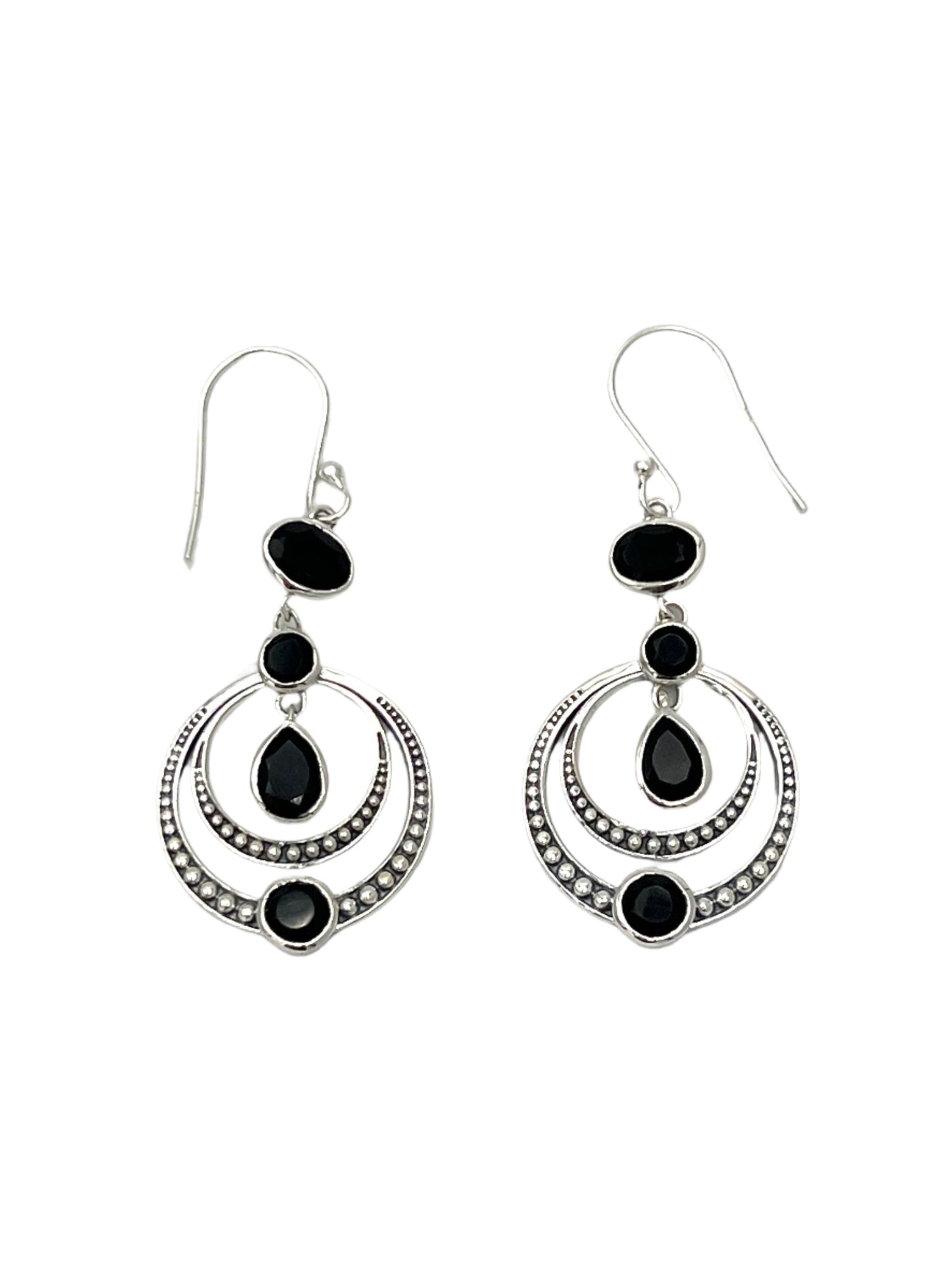 Sterling Silver Gemstone Circle Chandelier Earrings