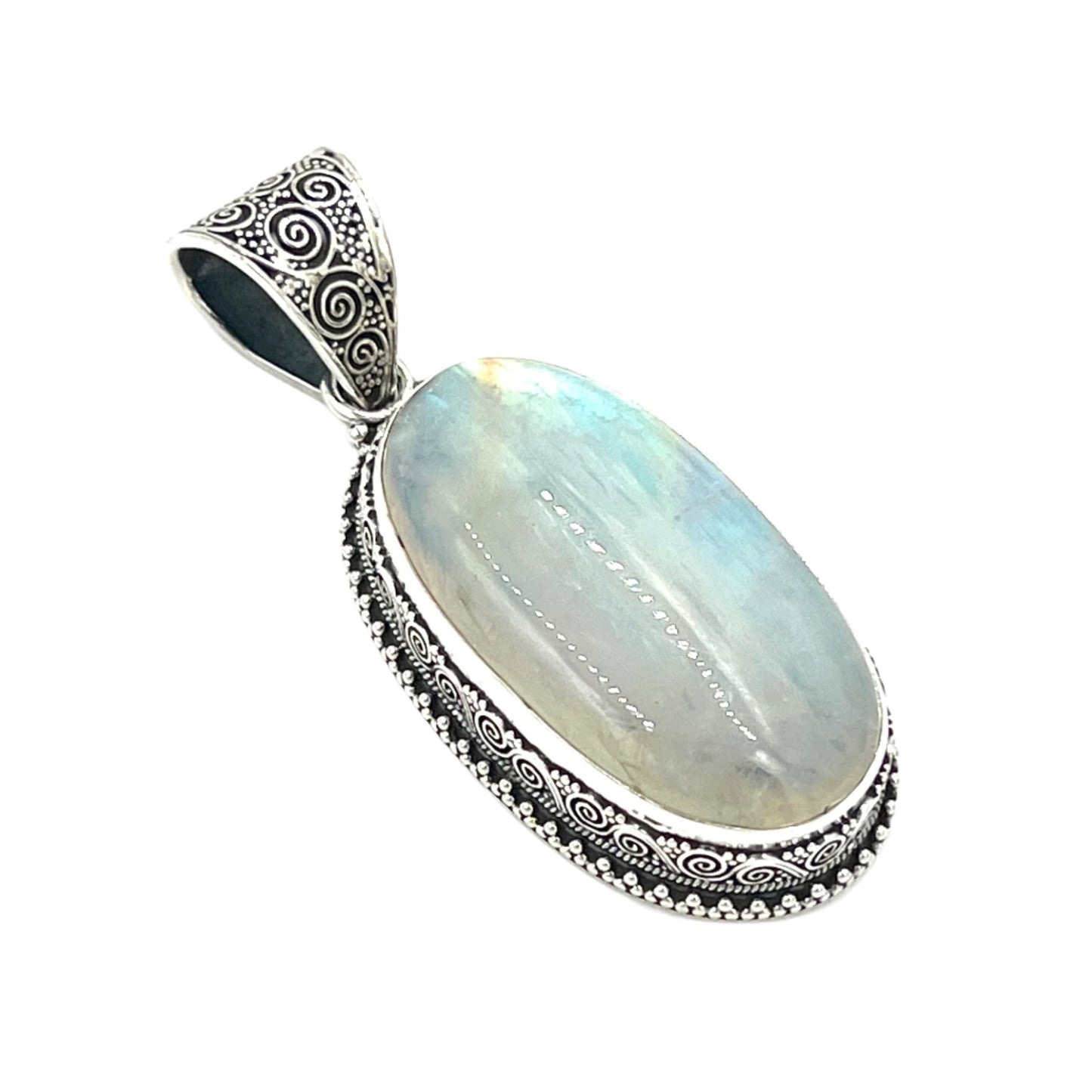 Sterling Silver Filigree Oval Moonstone Pendants