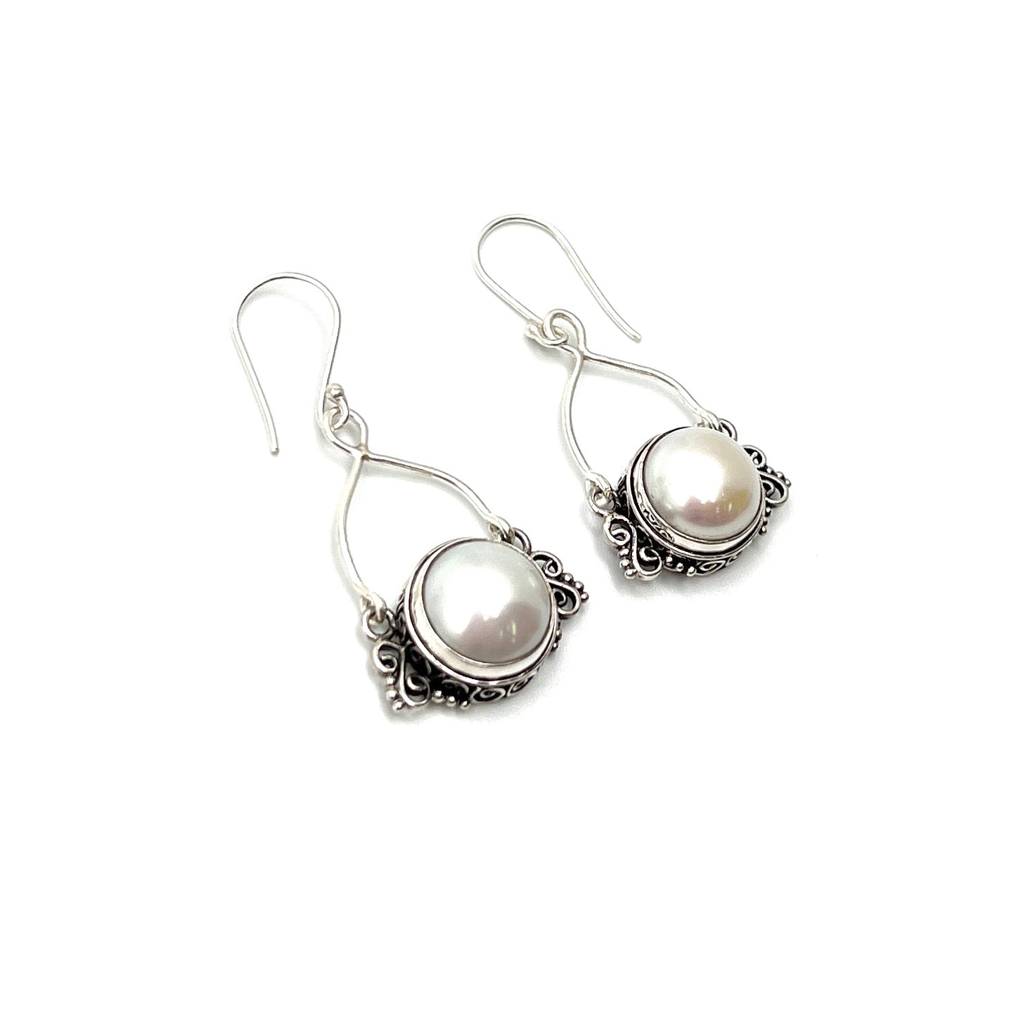 Sterling Silver Round Pearl Earrings
