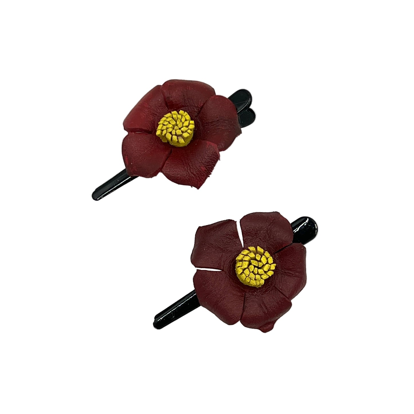 Leather Flower Hair Clips