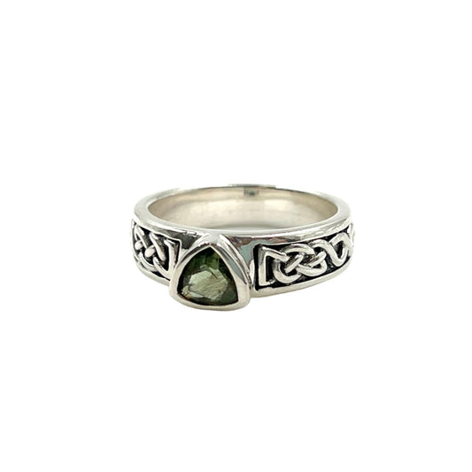 Sterling Silver Moldavite Celtic Ring