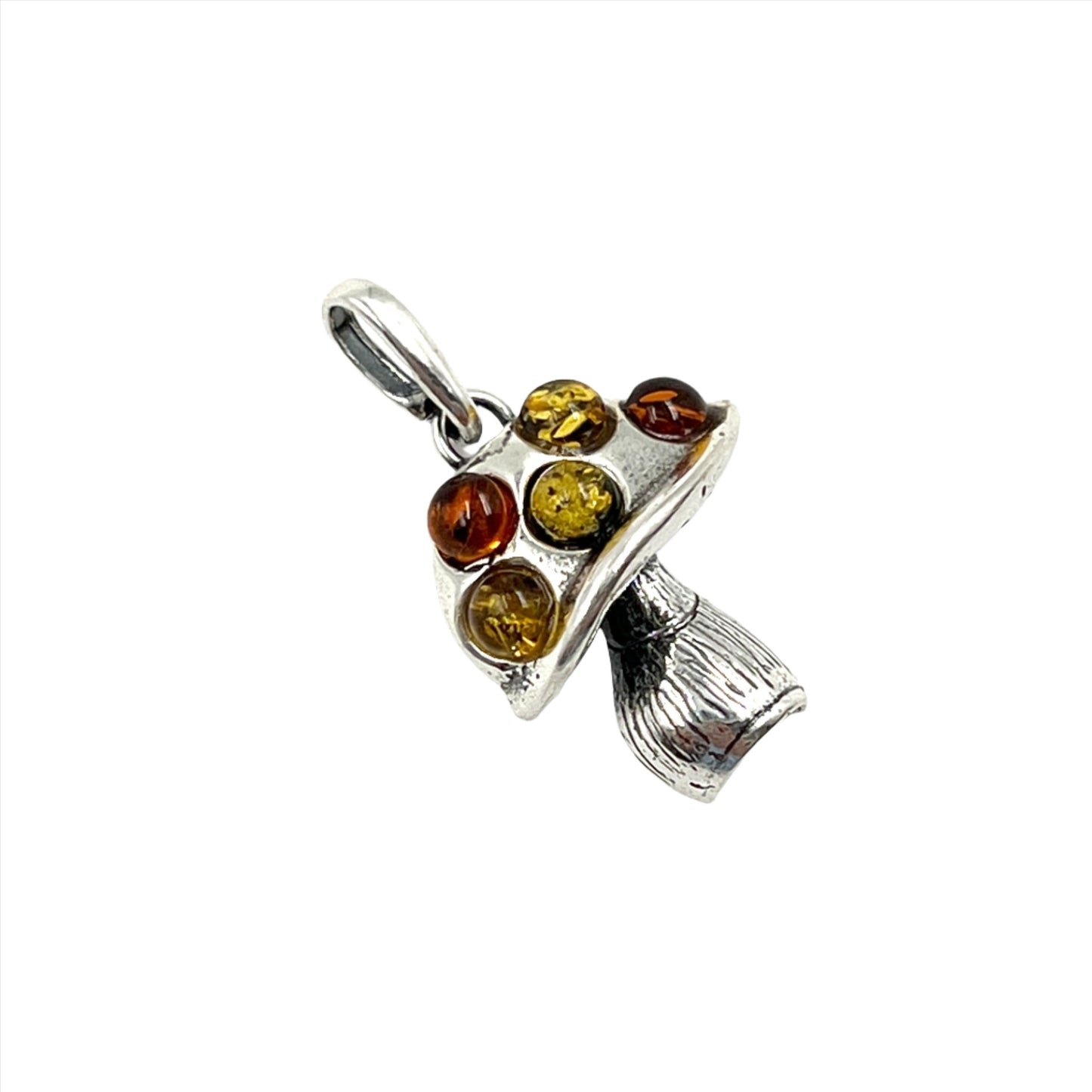 Sterling Silver Amber Mushroom Pendant