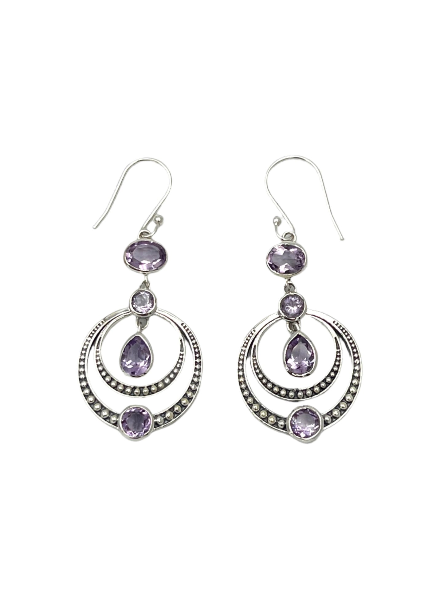 Sterling Silver Gemstone Circle Chandelier Earrings