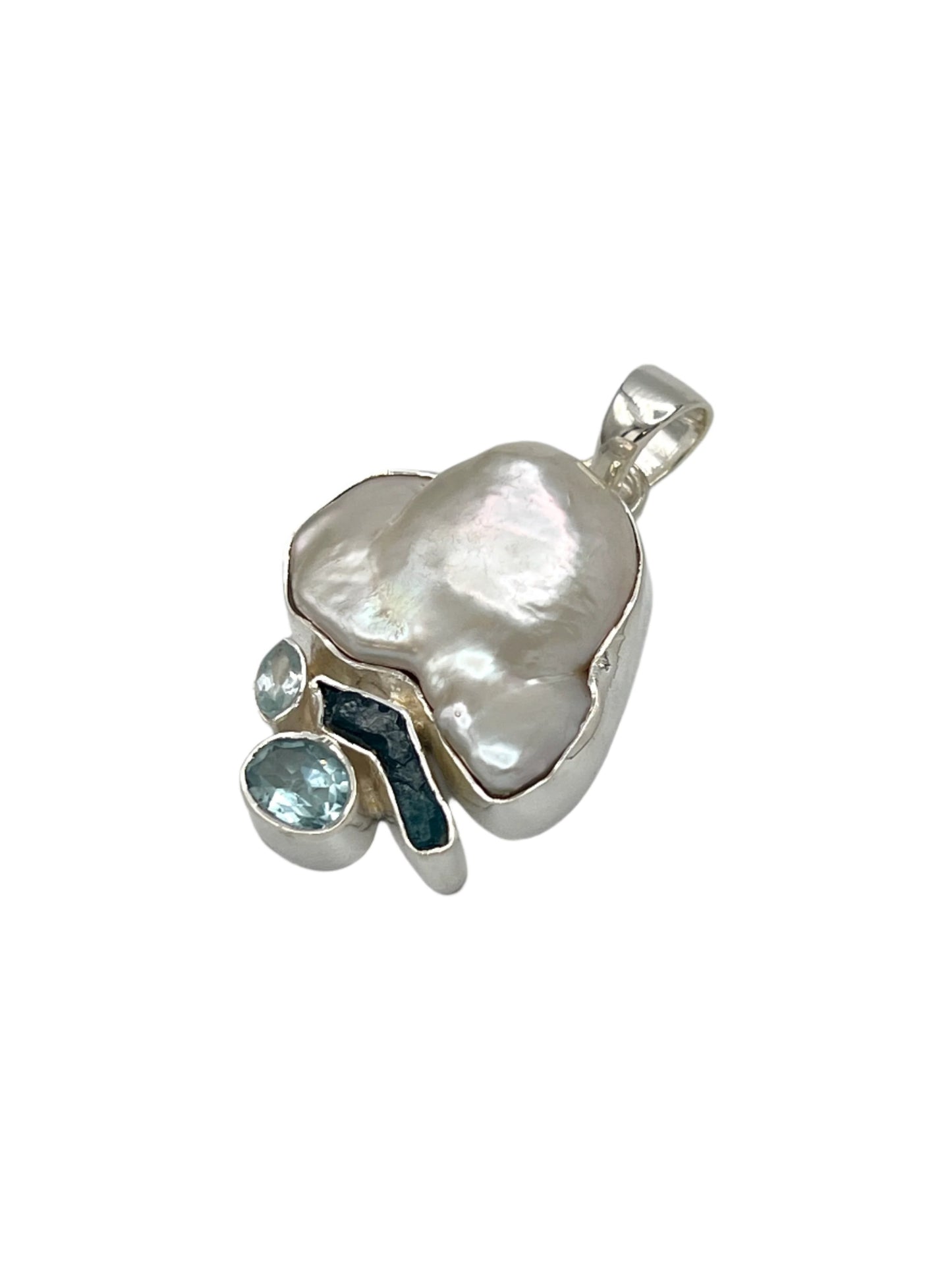 Silver Pearl & Blue Topaz Pendants