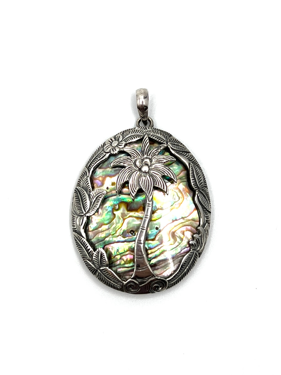 Sterling Abalone Shell Palm Tree Pendant