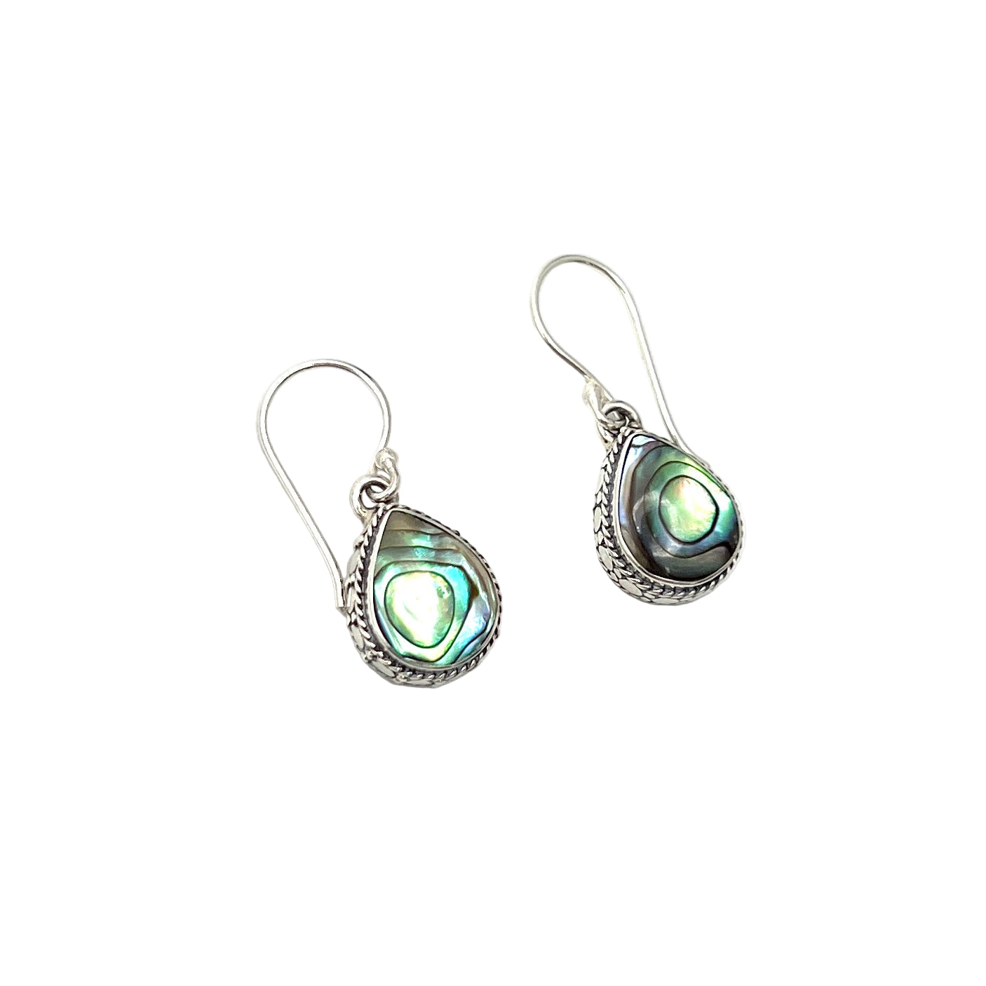 Sterling Silver Beaded Teardrop Abalone Earrings